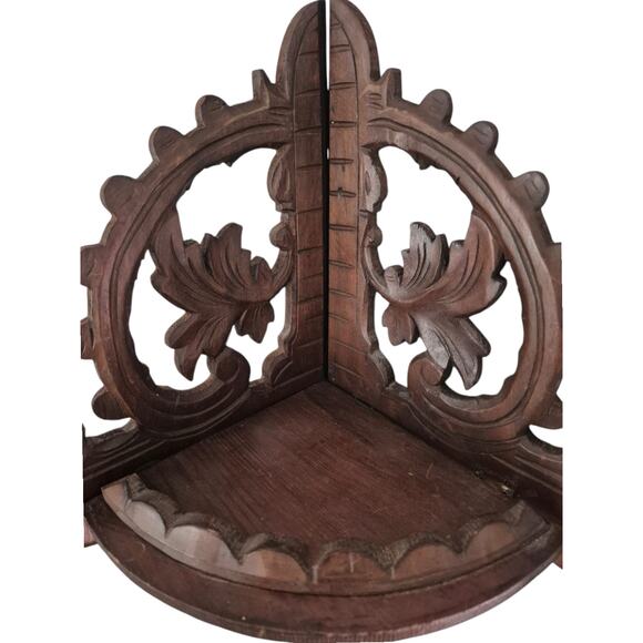 Vintage Corner Shelf Carved Wood Foldable Antique Germany Black Forest - Picture 2 of 9
